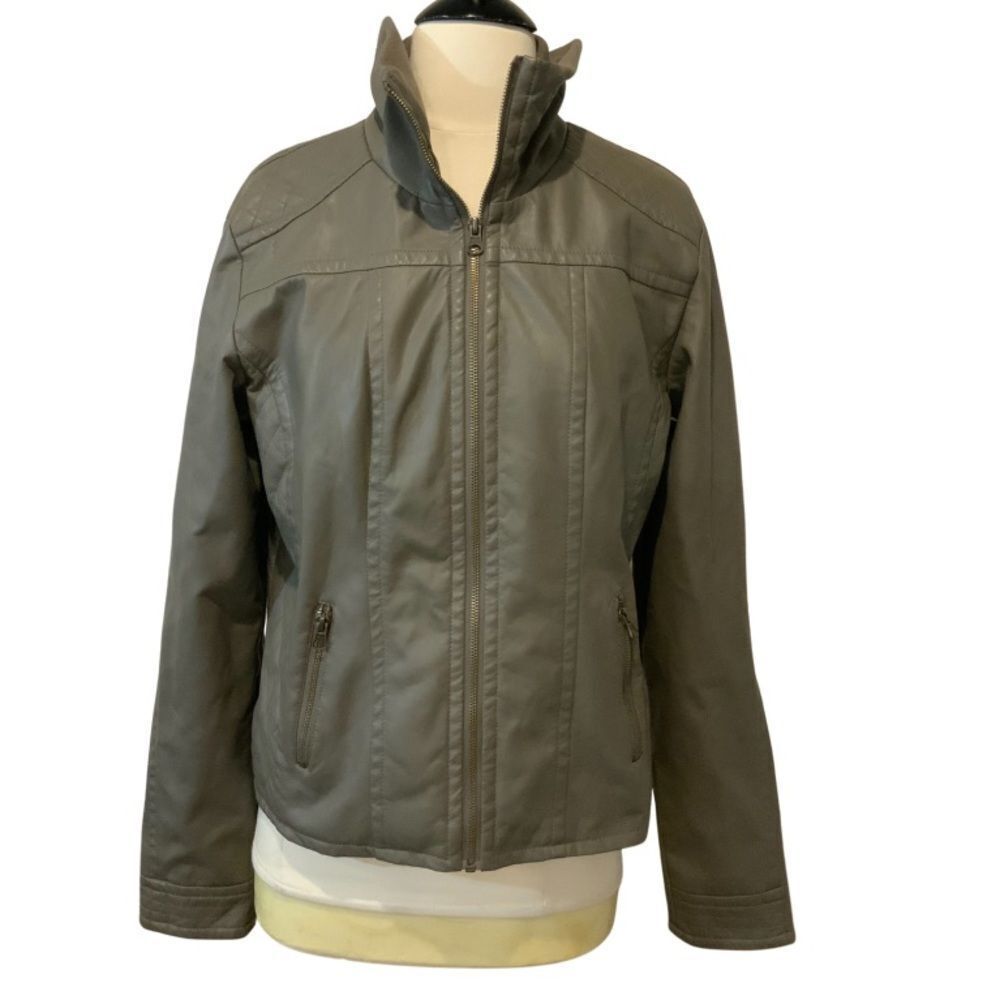 George Faux Leather Sage Green Moto Jacket L 12-14